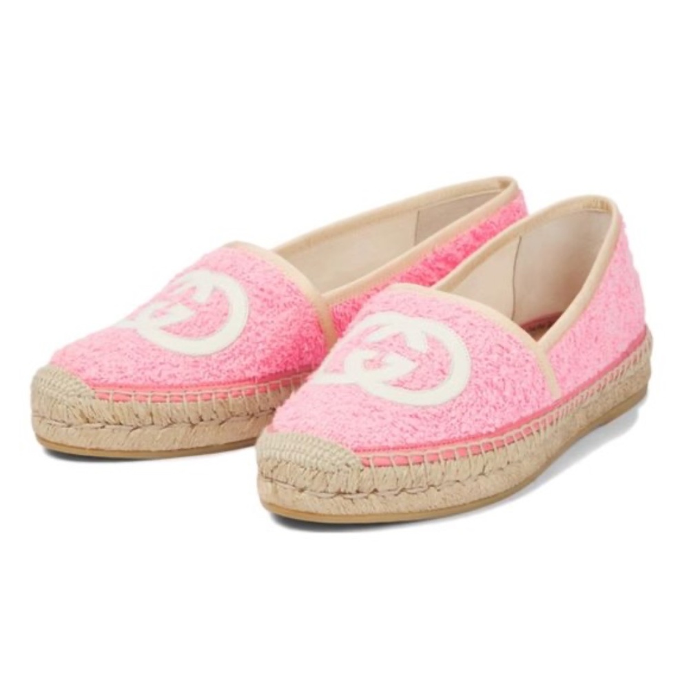 Gucci Pilar Dusty Pink Interlocking G Logo Terrycloth Espadrilles Size 6.5